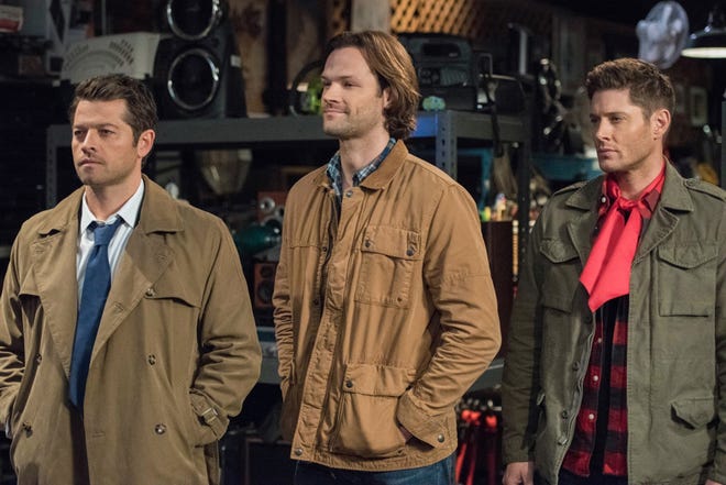 Misha Collins as Castiel, from left, Jared Padalecki as Sam and Jensen Ackles as Dean in "Supernatural." [Contributed by Dean Buscher/The CW]