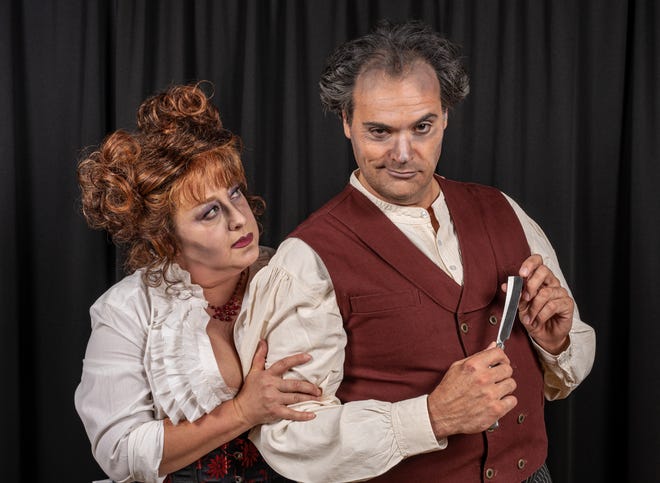 Chris Schultz and Bonnie Fairbanks star in the musical "Sweeney Todd" at Cotuit Center for the Arts. [MICHAEL & SUZ KARCHMER]