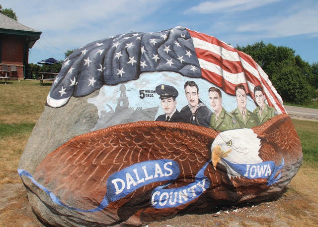One side of the Dallas County Freedom Rock features the Wilson brothers in Minburn.