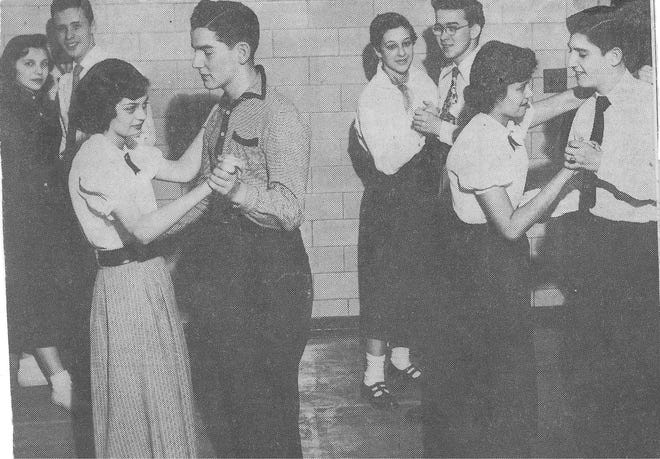 Nat King Cole’s hit, “Unforgettable”, has those 50’s Proctor teens right in step. From left: Marion Vassallo and John Bartell, Katharine Squillace and Anthony

Annotone, June Abounader and Richard Edwards, and Lucille Charello and Joseph Fiore. [SUBMITTED O-D CLIPPING]