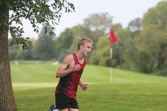 ADM junior Nate Mueller capturing first place at the ADM Invite Tuesday, Sept. 24. PHOTO BY ANDREW BROWN/DALLAS COUNTY NEWS