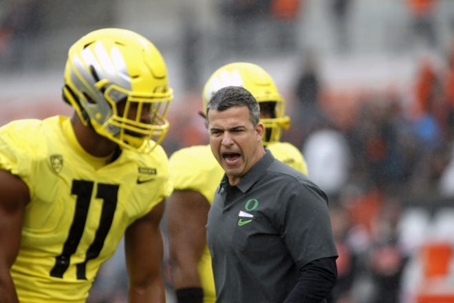 FILE - In this Nov. 23, 2018, file photo, is Oregon head coach Mario Cristobal before an NCAA college football game in Corvallis, Ore. Cristobal, entering his second season as coach, has spoken about the importance of building team ``cultureþÄù and insisting itþÄôs not just a tagline. The players seem to be genuinely buying in.

(AP Photo/Timothy J. Gonzalez, File)