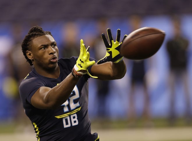 Minnesota defensive back Jalen Myrick, a Savannah Christian graduate, runs a drill at the NFL scouting combine March 6, 2017 in Indianapolis. Myrick went on to be be drafted by the the Jacksonville Jaguars. [DAVID J. PHILLIP/AP FILE PHOTO]