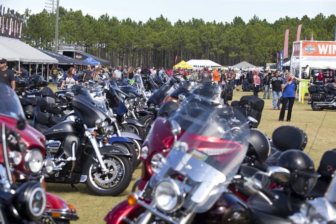 Motorcycle enthusiasts are shown at the Thunder Beach motorcycle rally in October 2017 at Frank Brown Park in Panama City Beach. [JOSHUA BOUCHER/THE NEWS HERALD]