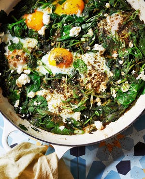 This green shakshuka from a new cookbook called "Shuk" will be on the menu at Olamaie when the authors are in town for the Texas Book Festival on Oct. 26 and 27. The brunch is on Sunday at 10:30 a.m. [Contributed by Quentin Bacon]