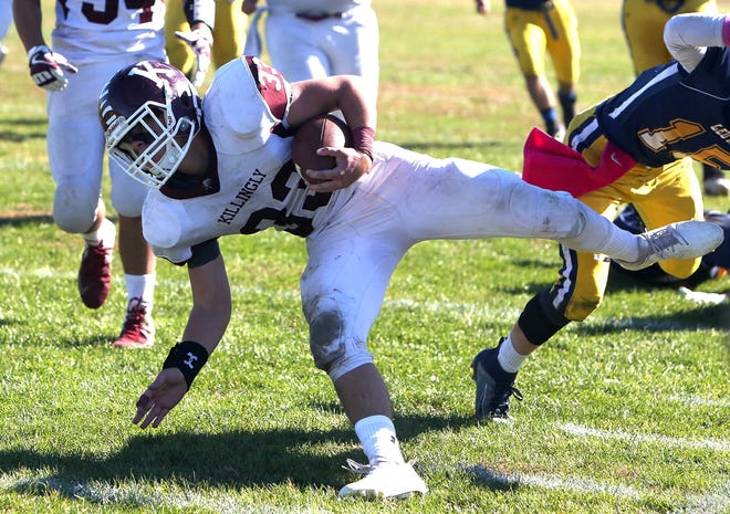 Killlingly running back Jack Sharpe ran for 208 yards and scored three touchdowns in Saturday's 55-22 win against Ledyard. [Emily J. Tilly/ For The Bulletin]