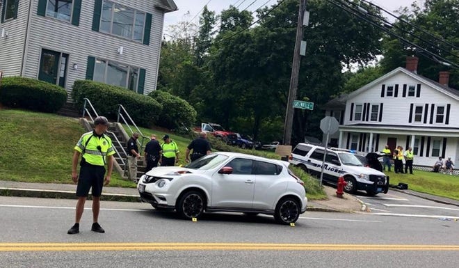 Police investigate after National Grid worker Paul Germano of Dudley was hit by a car on Route 9 in Spencer while he was marking the road for construction July 31. He died Aug. 12. [T&G File Photo]