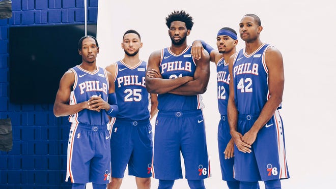 The Sixers are counting on starters, from left, Josh Richardson, Ben Simmons, Joel Embiid, Tobias Harris and Al Horford to propel them to the NBA Finals. [COURTESY PHILADELPHIA 76ERS]