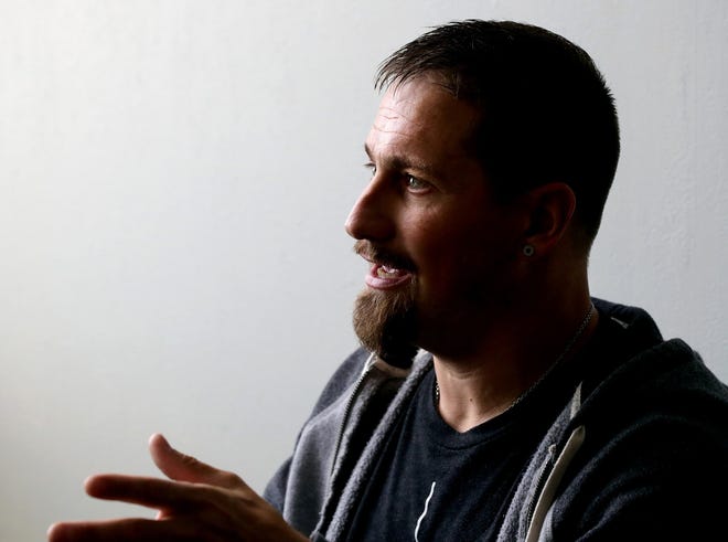 Bradley Fields talks about his journey back from a a heroine epidemic on Monday, Oct. 14, 2019 in Akron, Ohio. [Phil Masturzo/Beacon Journal/Ohio.com]
