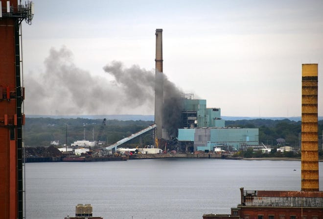Firefighters responded to a fire at Brayton Point, the fourth in a year, Oct. 8. [Herald News File Photo]