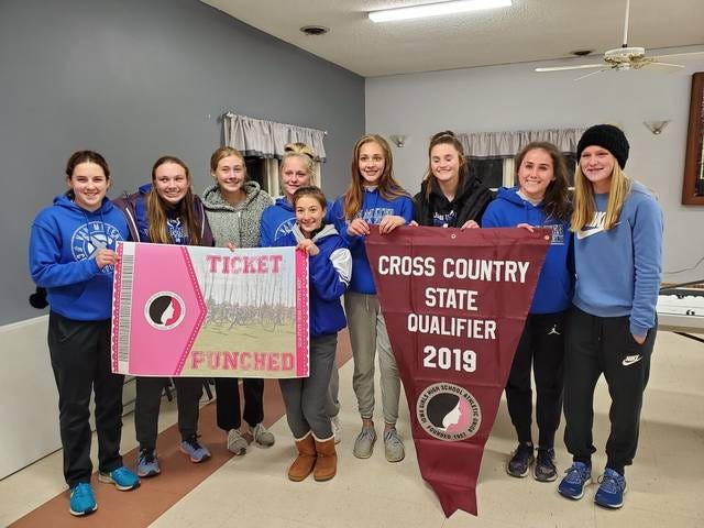 Van Meter girls cross country placing second as a team and capturing the programs’ first-ever team state tournament berth. PHOTO COURTESY OF VAN METER ATHLETICS