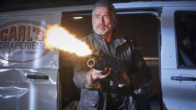This image released by Paramount Pictures shows Arnold Schwarzenegger in "Terminator: Dark Fate." (Kerry Brown/Paramount Pictures via AP)