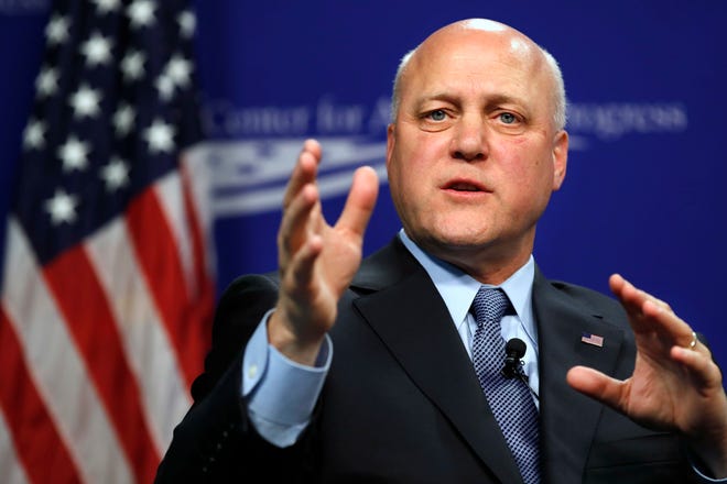FILE - In this June 16, 2017, file photo, New Orleans Mayor Mitch Landrieu speaks in Washington on race in America and his decision to take down Confederate monuments in his city. The former mayor is tackling the race issue, starting with a report called “Divided by Design.” The report released Friday, Oct. 25, 2019, is based on surveys and interviews with people in 28 communities in 13 Southern states. It describes conflicting views on racism among African Americans, Latinos and whites and touts efforts to bridge racial gaps. (AP Photo/Jacquelyn Martin, File)