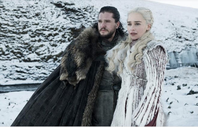 Kit Harrington (left) and Emilia Clarke (Right) star as Jon Snow and Daenerys Targaryen, respectively, in the final season of HBO’s “Game of Thrones.” [HBO]