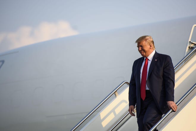 President Donald Trump arrives in Fayetteville, N.C. on Sept. 9 for a rally ahead of a special congressional election. [MELISSA SUE GERRITS/GATEHOUSE MEDIA]