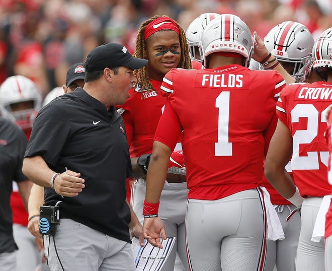 The task for coach Ryan Day over the next three weeks is to keep Ohio State focused on improving before ending the regular season against Penn State and Michigan. [Adam Cairns/Dispatch]
