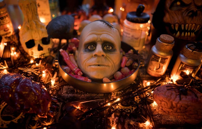 Halloween decorations at the home of Elissa Petruzziello at 437 Monroe Drive in West Palm Beach, Florida on October 29, 2019. [GREG LOVETT / palmbeachpost.com]