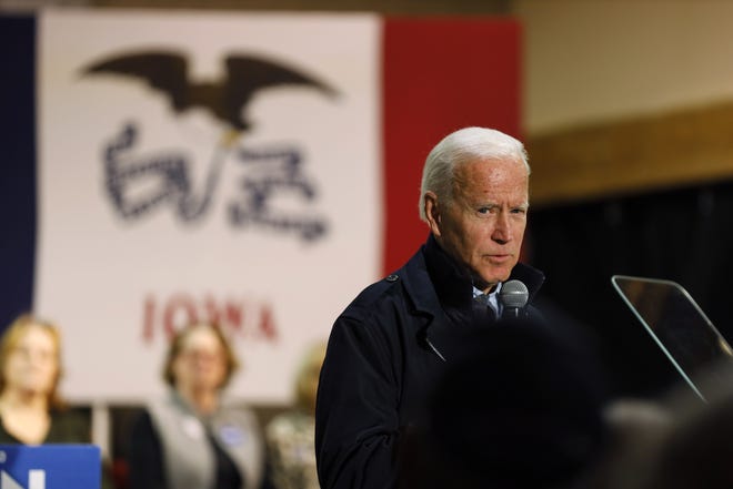Democratic presidential candidate former Vice President Joe Biden speaks during a town hall meeting Thursday in Fort Dodge. [Charlie Neibergall/The Associated Press]