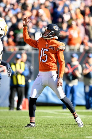 Chicago Bears kicker Eddy Pineiro looks on after kicking a field goal during the first half of their game last week against the Los Angeles Chargers in Chicago. [AP Photo/Paul Beaty]