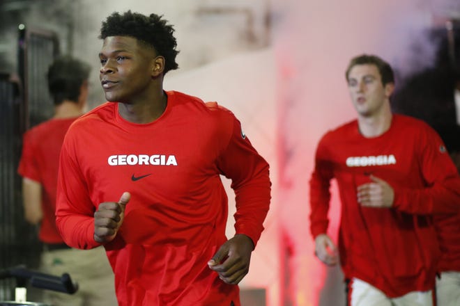 Georgia's Anthony Edwards takes the court with his teammates before the start of an exhibition game with Valdosta State last month. [Photo/Joshua L. Jones, Athens Banner-Herald]