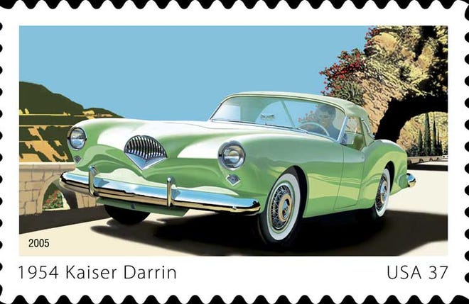 Few sports cars receive an official U.S. postage stamp, but the 1954 Kaiser Darrin did in 2005, then at 37-cents apiece. The Darrins that still exist will increase in value as the years go by as only 435, including five 1953 pre-production prototypes, were ever built. [USPS]