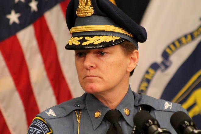 Col. Kerry Gilpin has helmed the Mass. State Police since 2017. [Sam Doran/SHNS/File 2018]