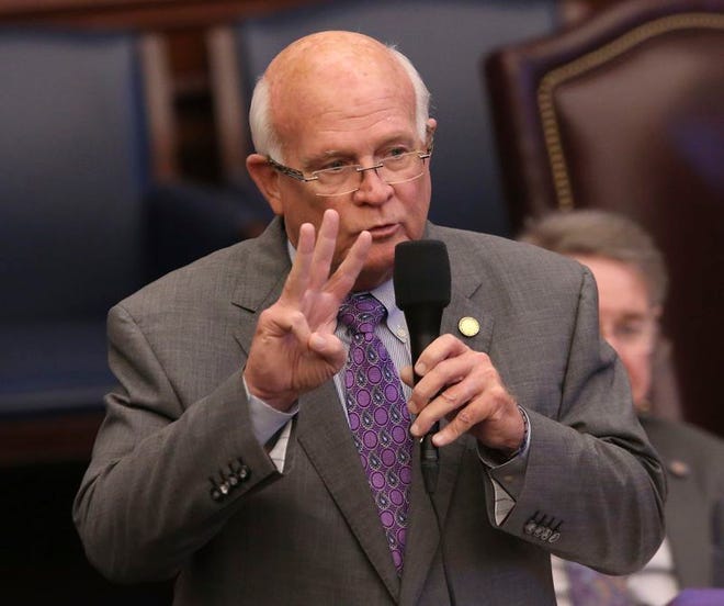 State Sen. Dennis Baxley speaks about a bill during the legislative session April 17, 2019, in Tallahassee. (Steve Cannon/AP)