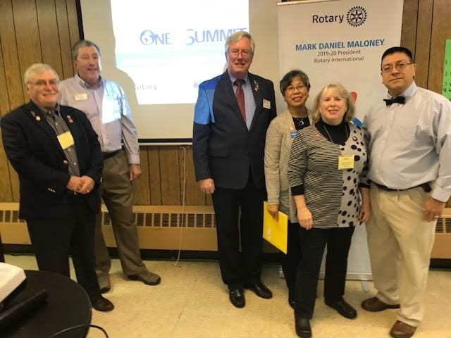 Local Rotarians attend the One Rotary Summit Conference in Canandaigua. Pictured, from left, are Scott MacDonell, Tom Rogers, David Hannan, Norma Madayag-Reilly, Janet Tenreiro and Tom Brown. [PHOTO PROVIDED/DAVE LUITWEILER]