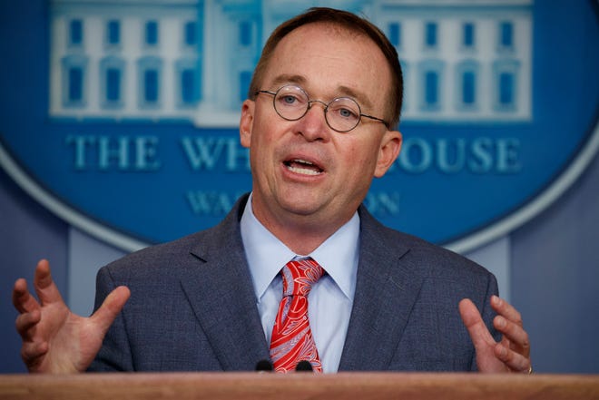 Acting White House chief of staff Mick Mulvaney speaks in the White House briefing room last month in Washington. [EVAN VUCCI/THE ASSOCIATED PRESS]