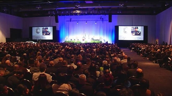 Law enforcement officers and community members Friday packed the Rochester Riverside Convention Center to remember Officer "Manny" Ortiz. [NEWS 10NBC]