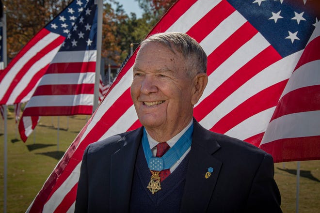 Joseph Marm, the keynote speaker for the opening of the Field of Honor, is a retired United States Army colonel and a recipient of the military's highest decoration for valor in combat, the Medal of Honor, for his actions in the Vietnam War. [Paul Church / The Courier-Tribune]