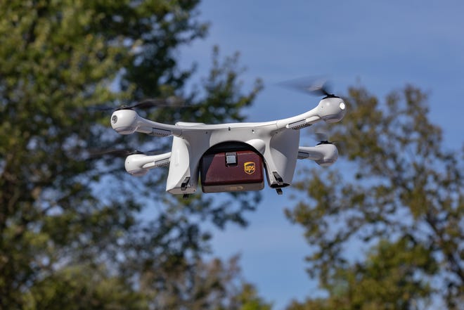 UPS says its deliveries of prescription drugs from a CVS store in Cary, N.C., to two customers on Nov. 1 were the first in the nation. The drone hovered about 20 feet over properties and "slowly lowered the packages by a cable and winch to the ground," the company said. [UPS]
