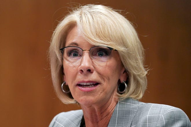 Education Secretary Betsy DeVos has canceled loans for students who attended for-profit colleges who lied to students about accreditation. The amount forgiven is $10.7 million. [Carolyn Kaster/The Associated Press]