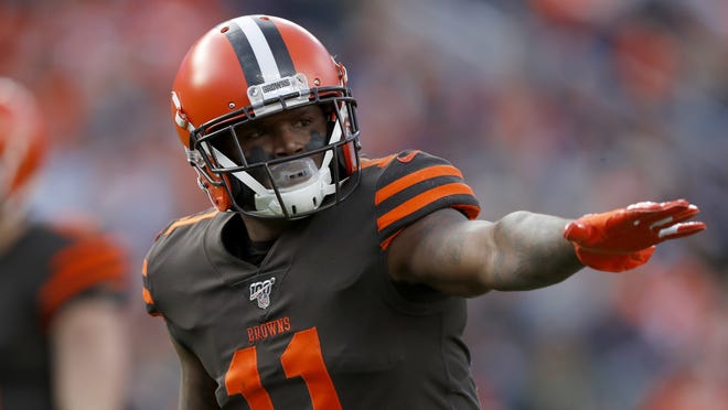 Cleveland Browns wide receiver Antonio Callaway (11) against the Denver Broncos during the first half of NFL football game, Sunday, Nov. 3, 2019, in Denver. (AP Photo/David Zalubowski)