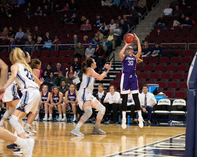 Kayla Raymond, a Stonehill College sophomore and Oliver Ames graduate, looks primed for a big season. (Peter Buehner/Stonehill Athletics)