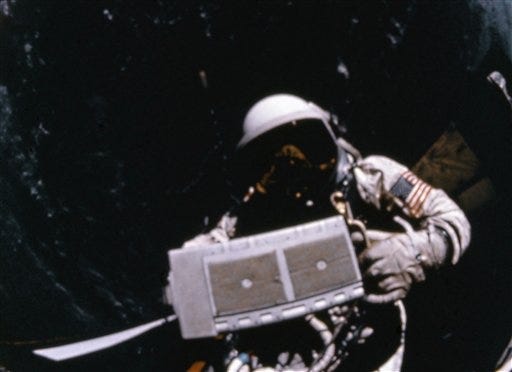 Edwin E. Aldrin Jr. during Gemini 12 Space walk Nov. 11, 1966. [THE ASSOCIATED PRESS]
