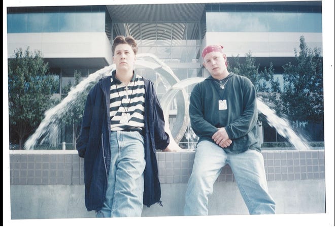 Jon Gonzalez and Brett Hammock posed for publicity pictures in 1993 for their music project, Miami Boom Productions. [Provided by Ben Sisto]