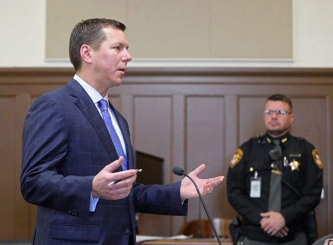 Don Malarcik, defense attorney for Christopher Hendon, speaks to Judge Christine Croce about an early release of his client after serving 18 months for his scared straight tactics, Tuesday, Nov. 12, 2019, in Akron, Ohio. [Jeff Lange/Beacon Journal]