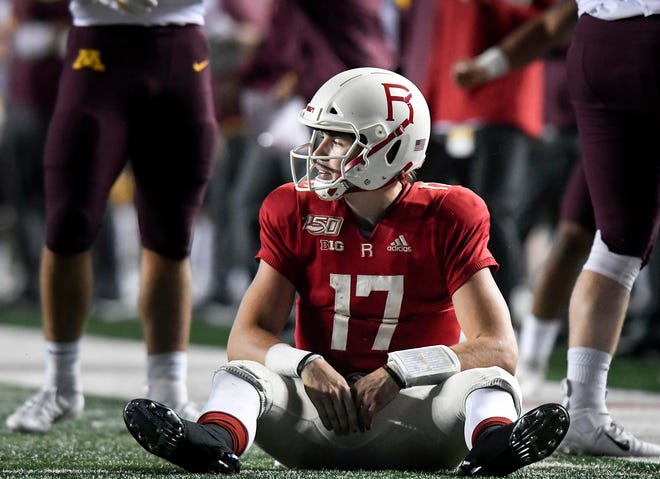 Redshirt freshman quarterback Johnny Langan, a transfer from Boston College, has started the past five games for Rutgers. He has completed only 54% of his passes, with three touchdowns and six interceptions. [Aaron Lavinsky/Minneapolis Star Tribune]