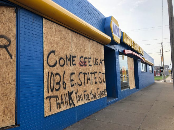 After an Oct. 28 explosion heavily damaged this Napa Auto & Truck Parts store at 317 E. State St. in Alliance, signs of support were posted. The same store was struck by a vehicle Monday.