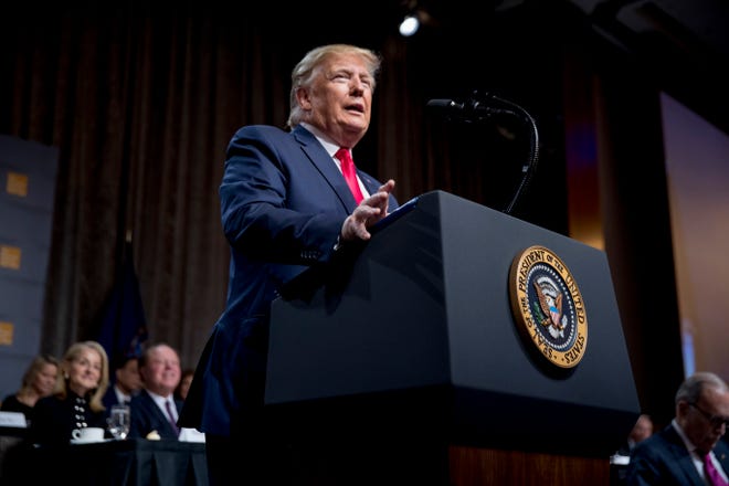 President Donald Trump speaks at the Economic Club of New York at the New York Hilton Midtown in New York, Tuesday, Nov. 12, 2019. (AP Photo/Andrew Harnik)