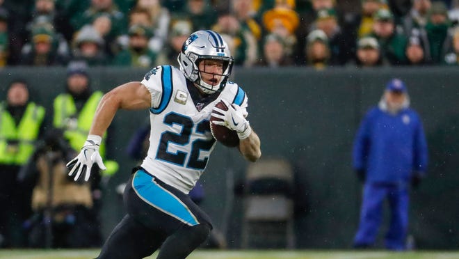 Carolina Panthers running back Christian McCaffrey has been outstanding all season and looks to keep it going against the Falcons in Week 11. [Matt Ludtke/The Associated Press]