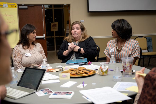 Executive Director Kelly Sciba tells about the program and where the research will go at the 2019 Voices of Florida Women community conversation on Tuesday in Clermont. [Cindy Sharp/Correspondent]