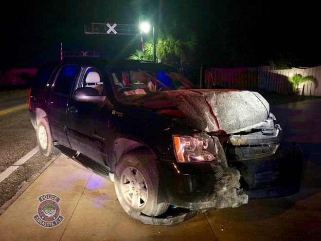 Police say this SUV crashed into a house in the 1400 block of Myrtle Street in Sarasota on Nov. 14, 2019. [PROVIDED BY SARASOTA POLICE DEPARTMENT]