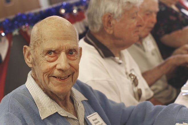 WW II veteran Wes Osborne, Norwell celebrates its elder veterans with an annual lunch, this year held at the SS YMCA Laura's Center for the Arts in Hanover. The veterans were served steak and lobster on Wednesday, July 24, 2019 Greg Derr/The Patriot Ledger