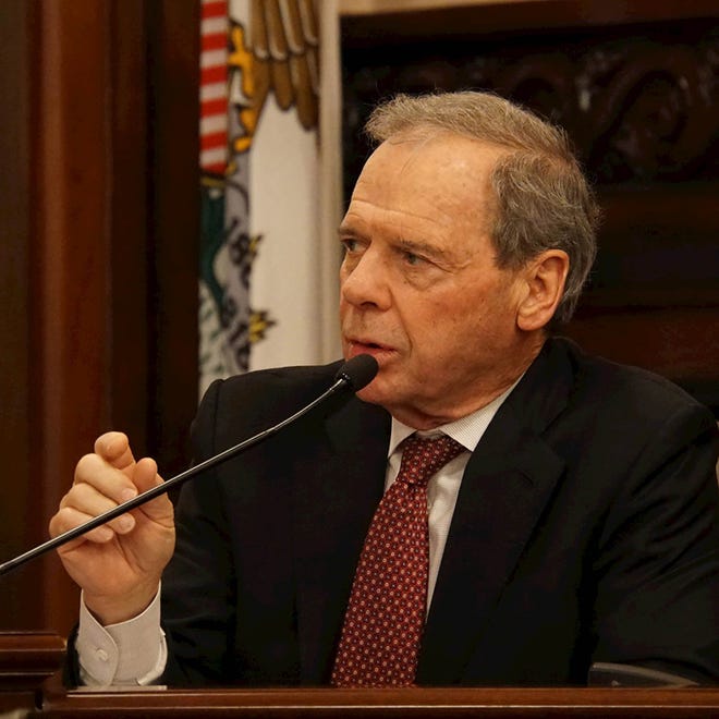 Senate President John Cullerton speaks during a Senate Executive Committee hearing Thursday at the Capitol in Springfield. After Thursday’€冱 end of the veto session, Cullerton announced he would be retiring from the Senate sometime in January. [Photo by Lee Milner of Illinois Times]