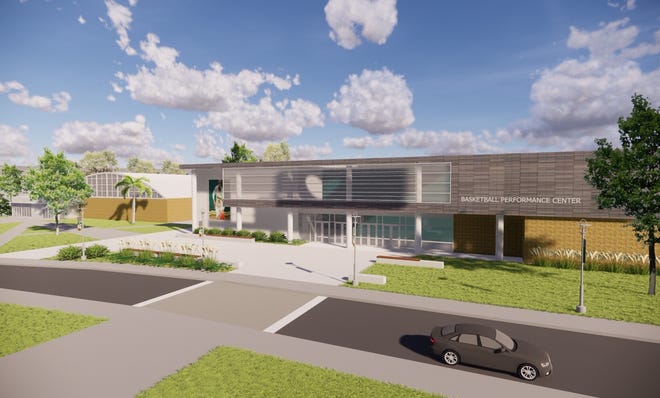 A preliminary rendering of the planned new basketball building for Jacksonville University. The school expects to open the new facility before the 2021-22 season. [JU Athletics]