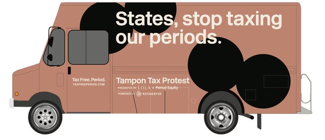 Lola is parking a Tampon Tax Protest Tour truck on Congress Avenue on Wednesday, Nov. 20. [Lola]