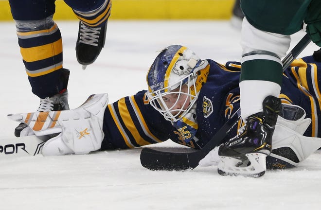 Sabres goalie Linus Ullmark made 22 saves in Tuesday's loss to Minnesota. [AP Photo/Jeffrey T. Barnes]