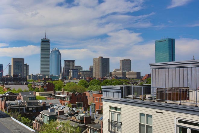 Here is a view of the Boston skyline as seen from the South End.